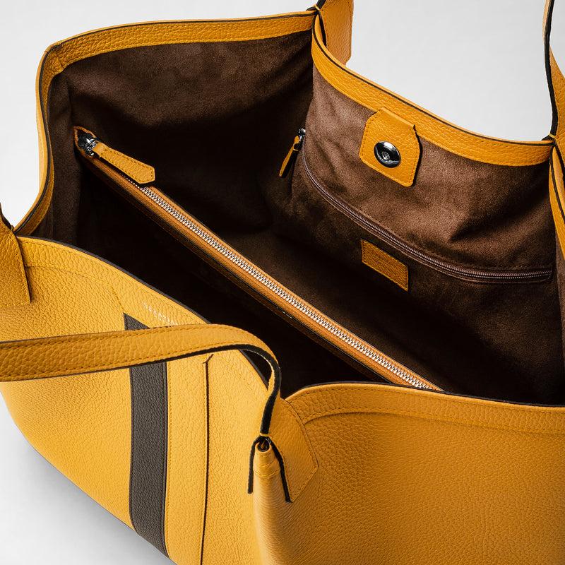 Serapian Secret tote bag in cachemire leather ochre espresso Prezzo Ridotto