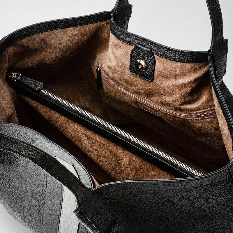 Serapian Borsa secret tote in pelle cachemire nero-asfalto Sottocosto