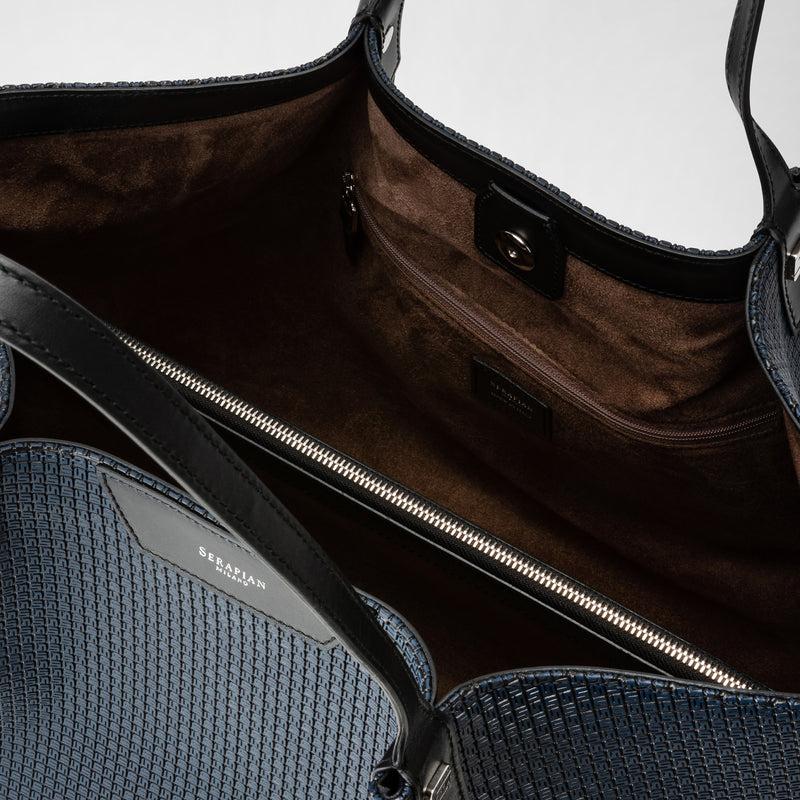 Serapian Tote bag secret in stepan blu oceano-nero Economico