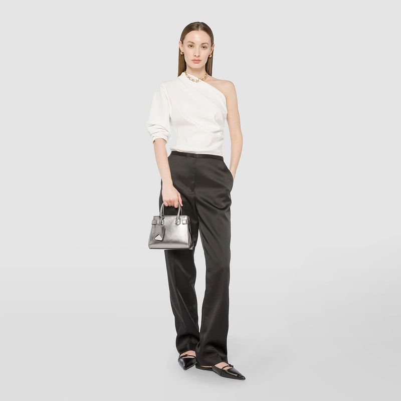 Serapian Mini meline' handbag in seta leather ruthenium Offerte