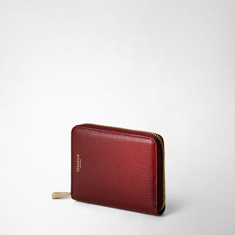 Serapian Portafoglio mini con zip in pelle rugiada burgundy Trasporto libero internazionale