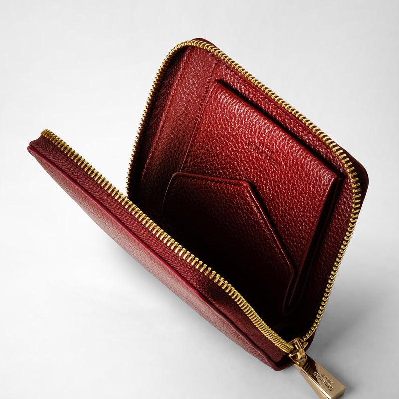 Serapian Portafoglio mini con zip in pelle rugiada burgundy Trasporto libero internazionale