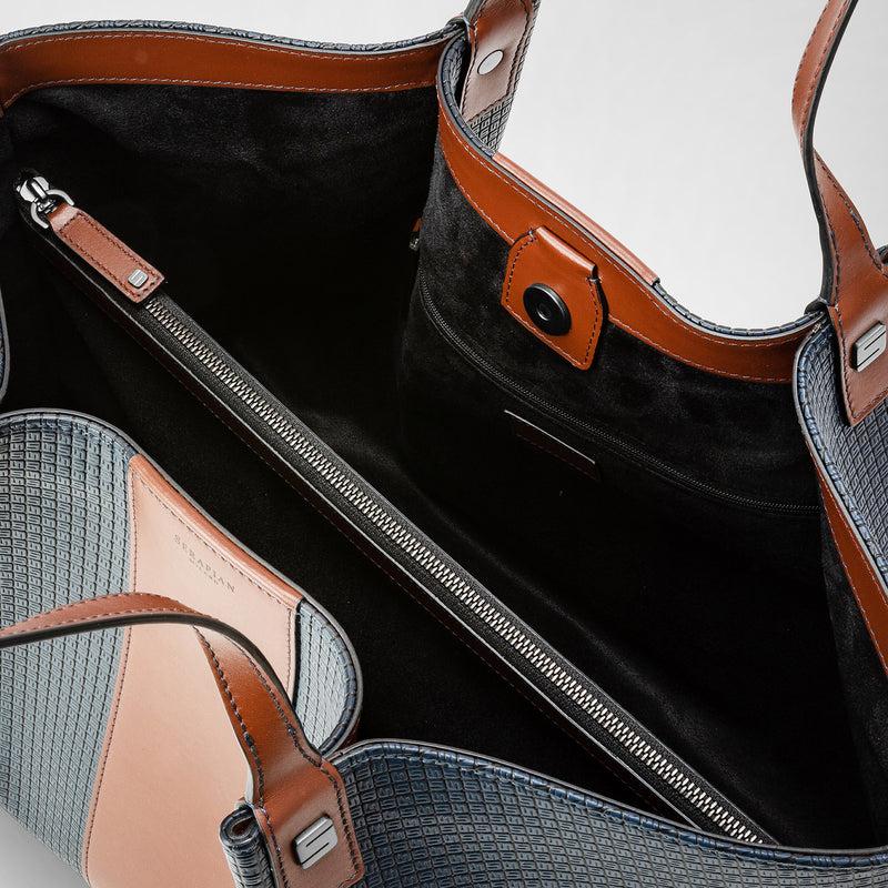 Serapian Borsa shopping secret stepan 72 blu oceano-cuoio Black Friday Prezzi