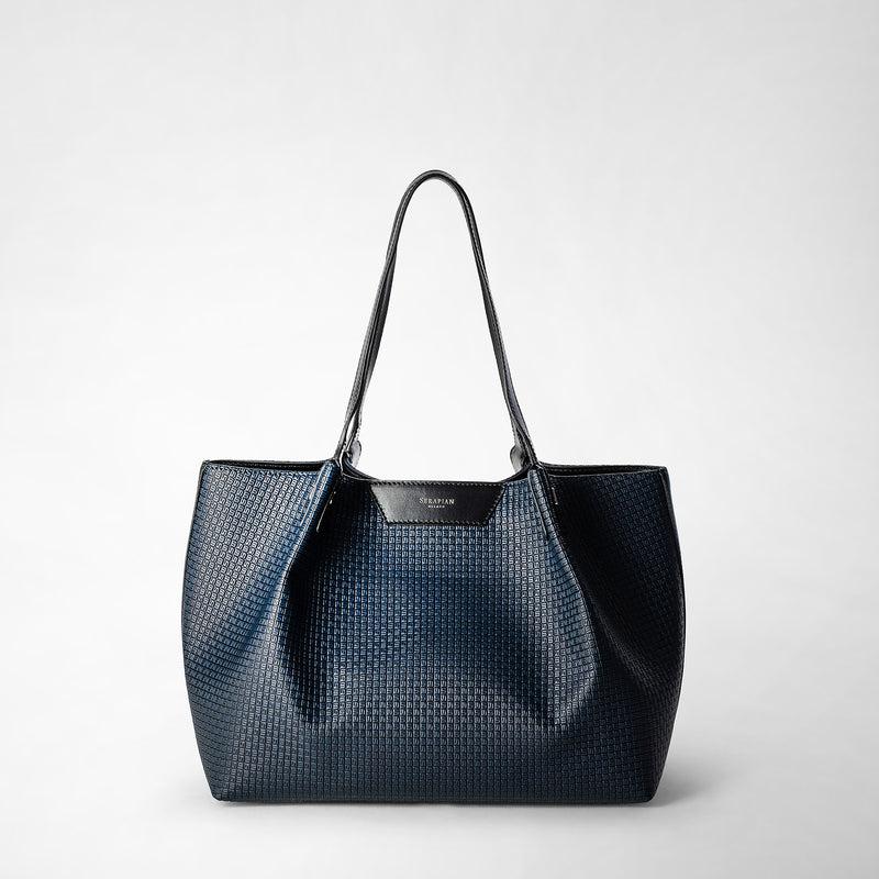 Serapian Tote bag secret piccola in stepan blu oceano-nero In vendita