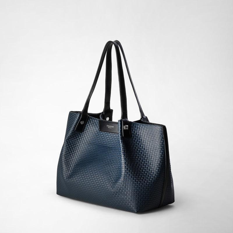 Serapian Tote bag secret piccola in stepan blu oceano-nero In vendita