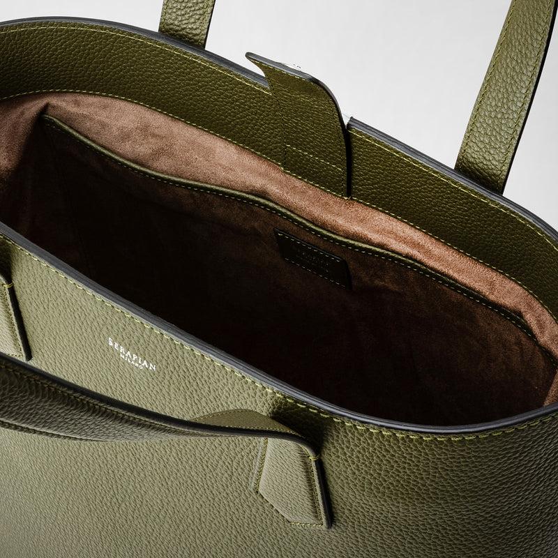 Serapian Day tote bag in cachemire leather olive green Promozione