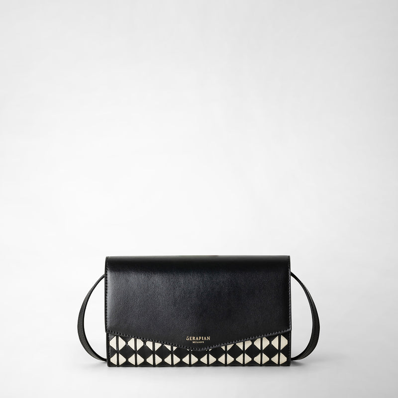 Serapian Clutch con tracolla in mosaico nero-panna Novità