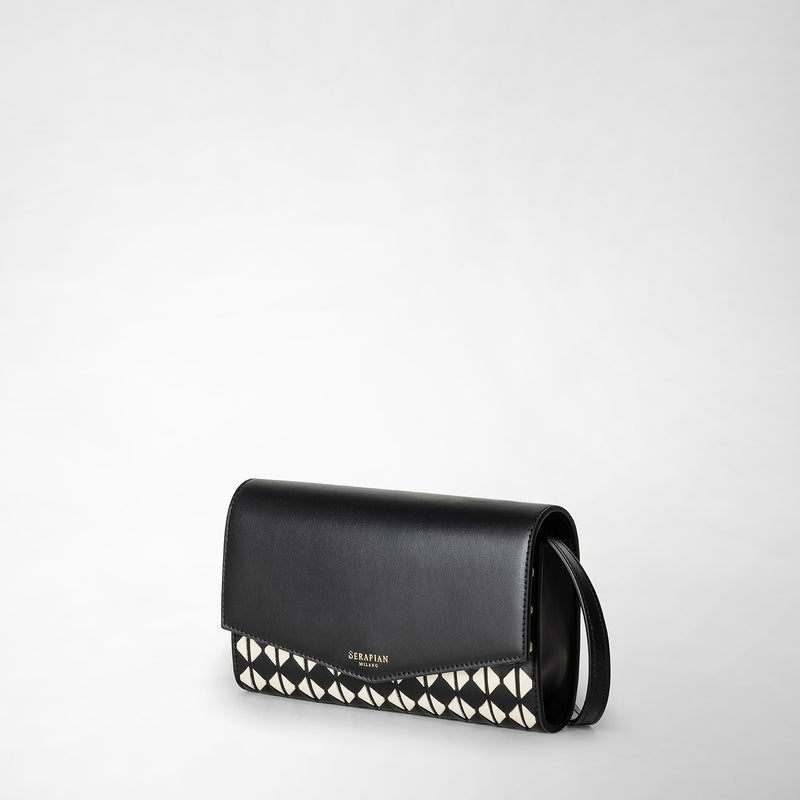 Serapian Clutch con tracolla in mosaico nero-panna Novità