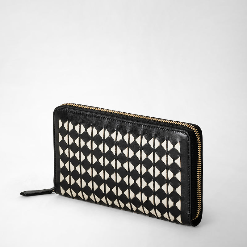Serapian Portafoglio con zip in mosaico nero-panna Flash Sale