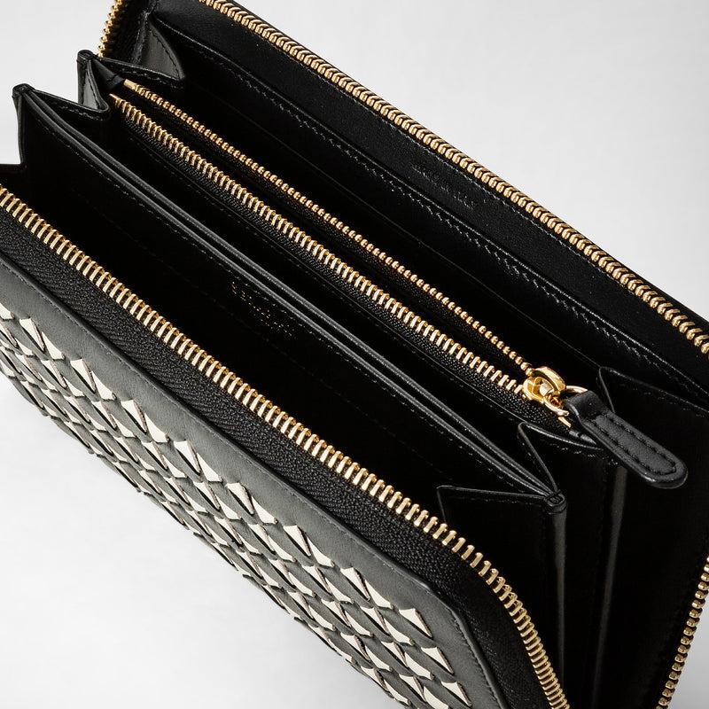 Serapian Portafoglio con zip in mosaico nero-panna Flash Sale