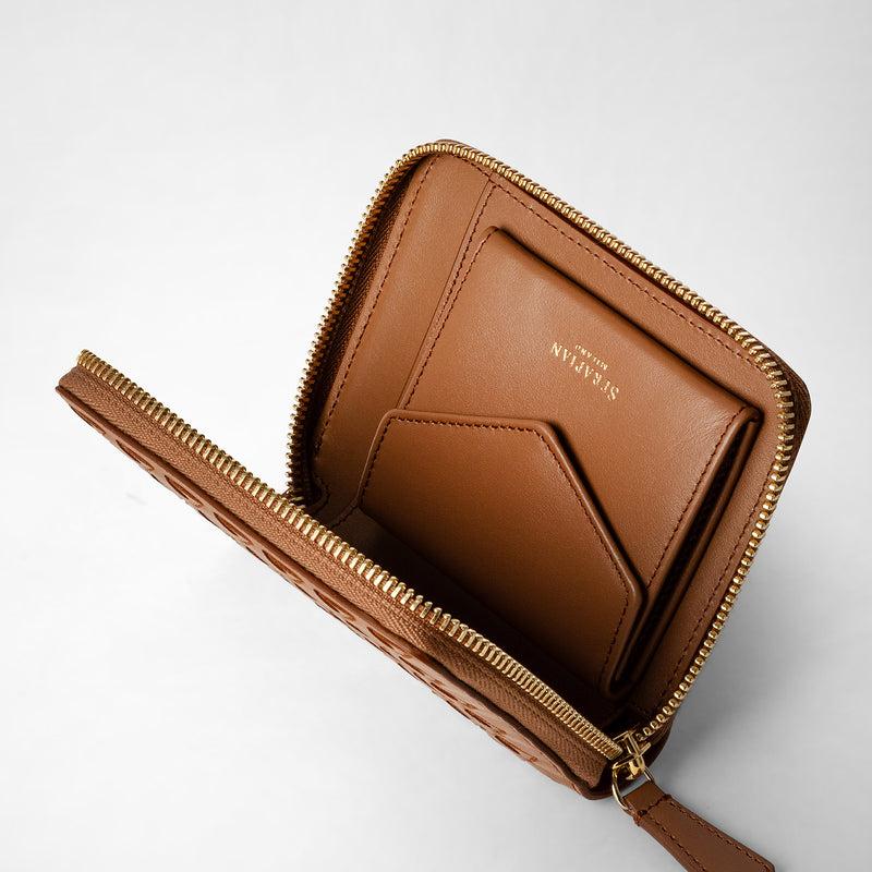 Serapian Mini zip wallet in mosaico tan Vendita calda