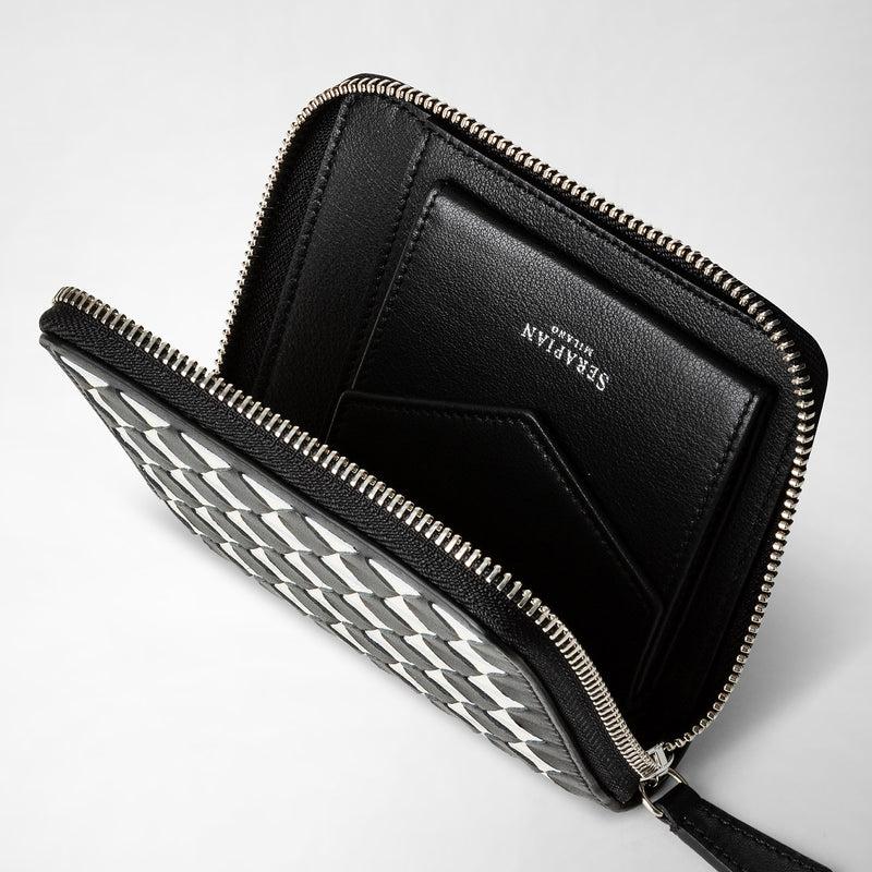 Serapian Portafoglio mini con zip in mosaico nero-panna Offerta temporanea