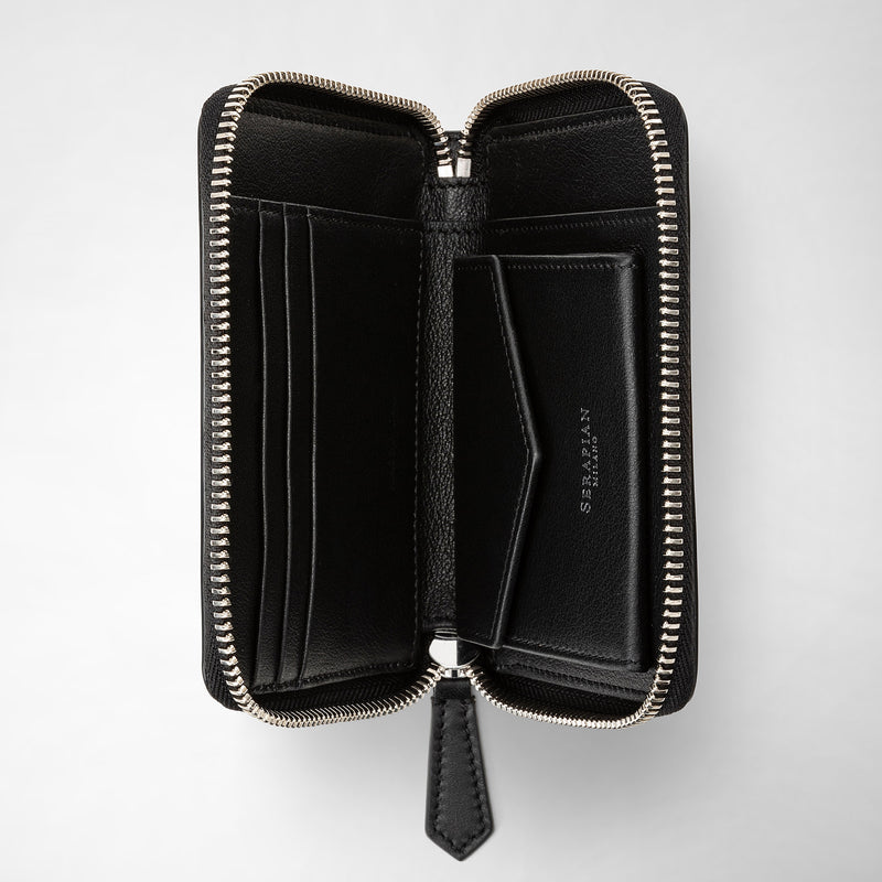 Serapian Portafoglio mini con zip in mosaico nero-panna Offerta temporanea