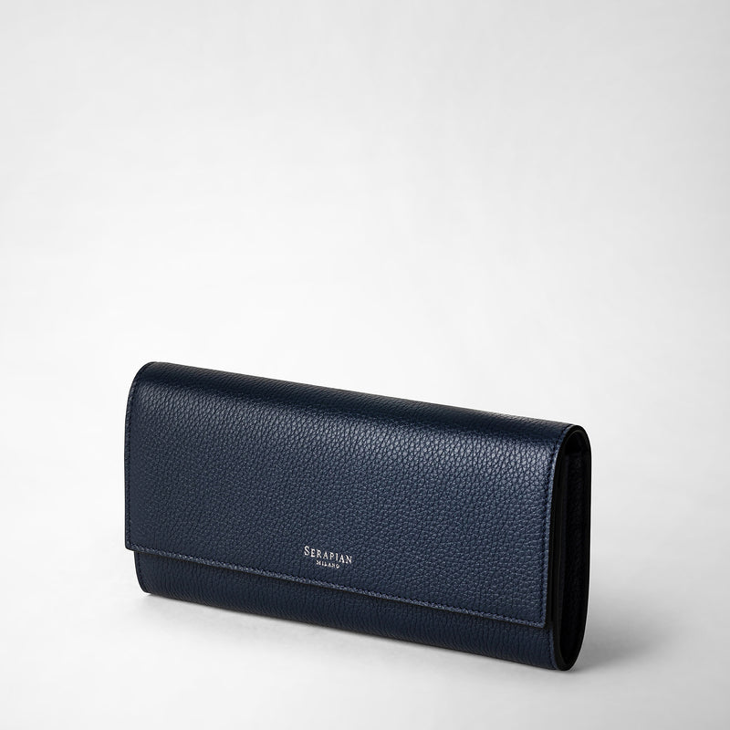 Serapian Portafoglio continental in pelle rugiada blu navy Offerte stagionali