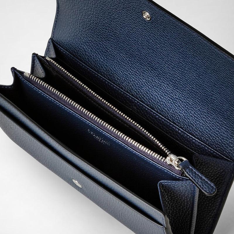 Serapian Portafoglio continental in pelle rugiada blu navy Offerte stagionali