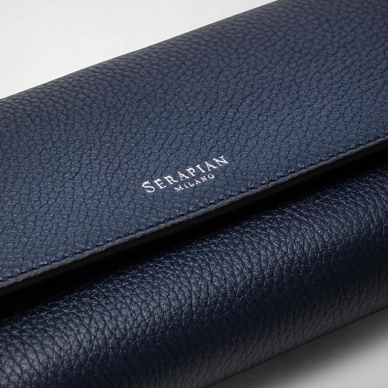 Serapian Portafoglio continental in pelle rugiada blu navy Offerte stagionali
