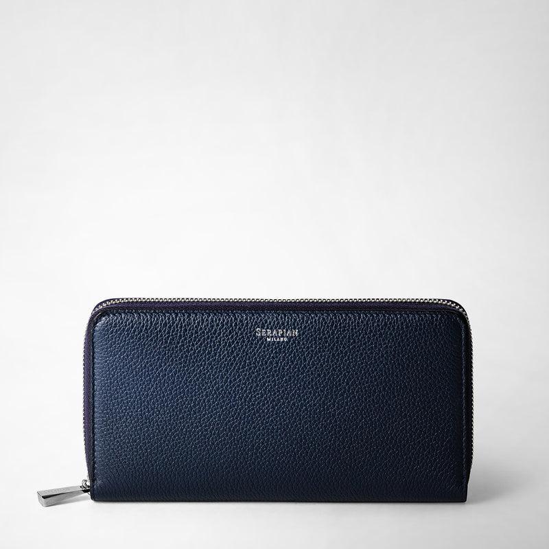 Serapian Portafoglio con zip in pelle rugiada blu navy Liquidazione