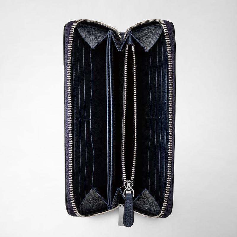 Serapian Portafoglio con zip in pelle rugiada blu navy Liquidazione