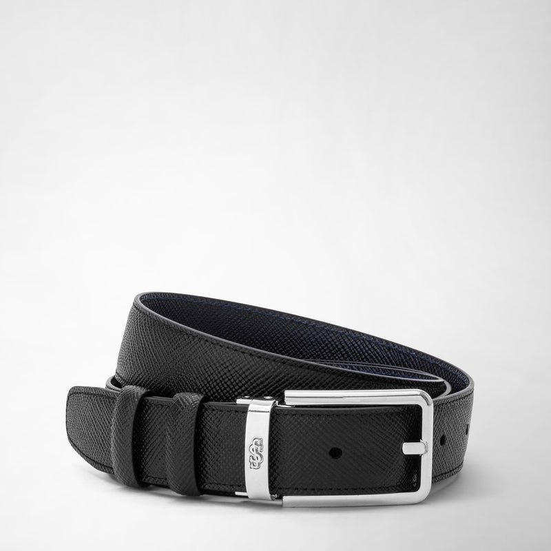 Serapian Reversible belt in evoluzione leather black navy blue Offerta settimanale