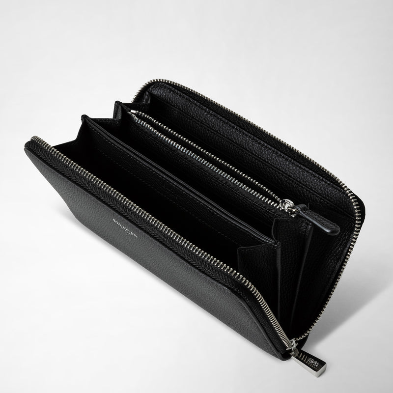 Serapian Portafoglio con zip in pelle rugiada nero Sostegno trimestrale