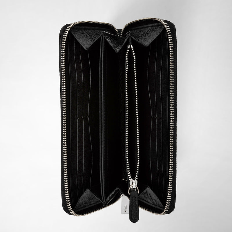 Serapian Portafoglio con zip in pelle rugiada nero Sostegno trimestrale
