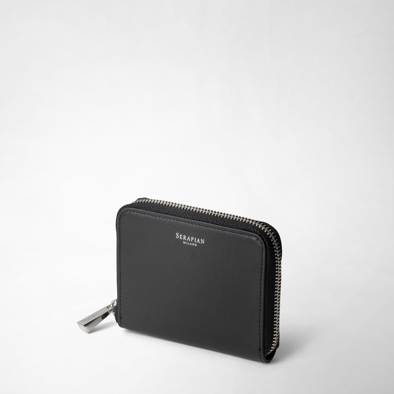 Serapian Small zip-around wallet in seta leather black Trasporto libero internazionale