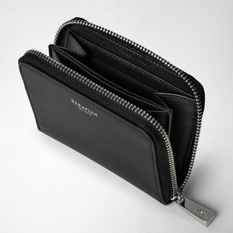 Serapian Small zip-around wallet in seta leather black Trasporto libero internazionale