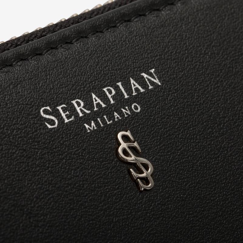 Serapian Small zip-around wallet in seta leather black Trasporto libero internazionale