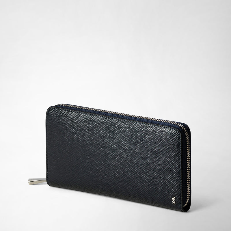 Serapian Zip-around wallet in evoluzione leather navy blue Duty-free