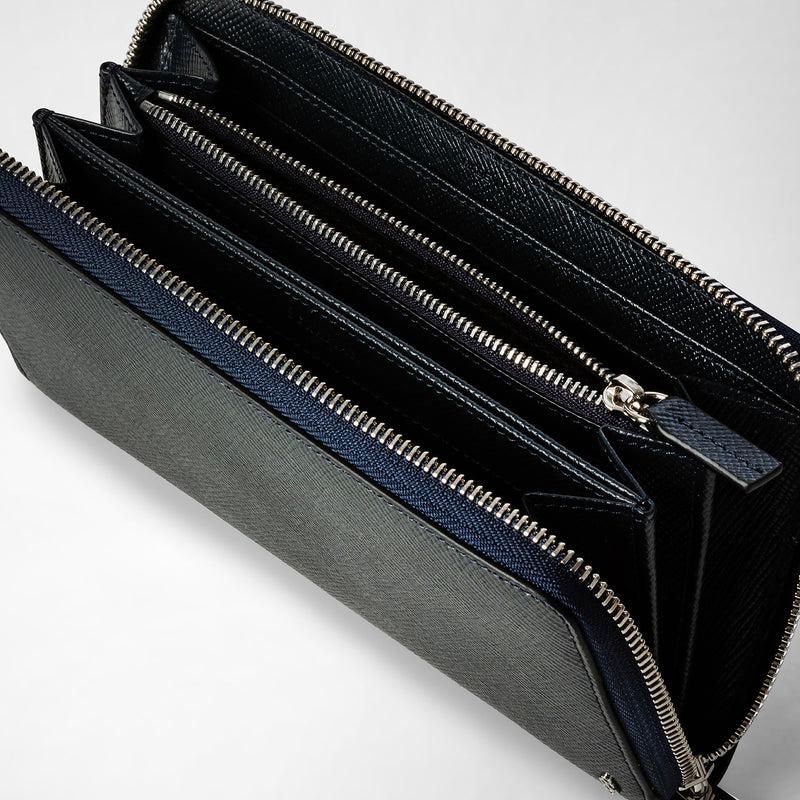Serapian Zip-around wallet in evoluzione leather navy blue Duty-free