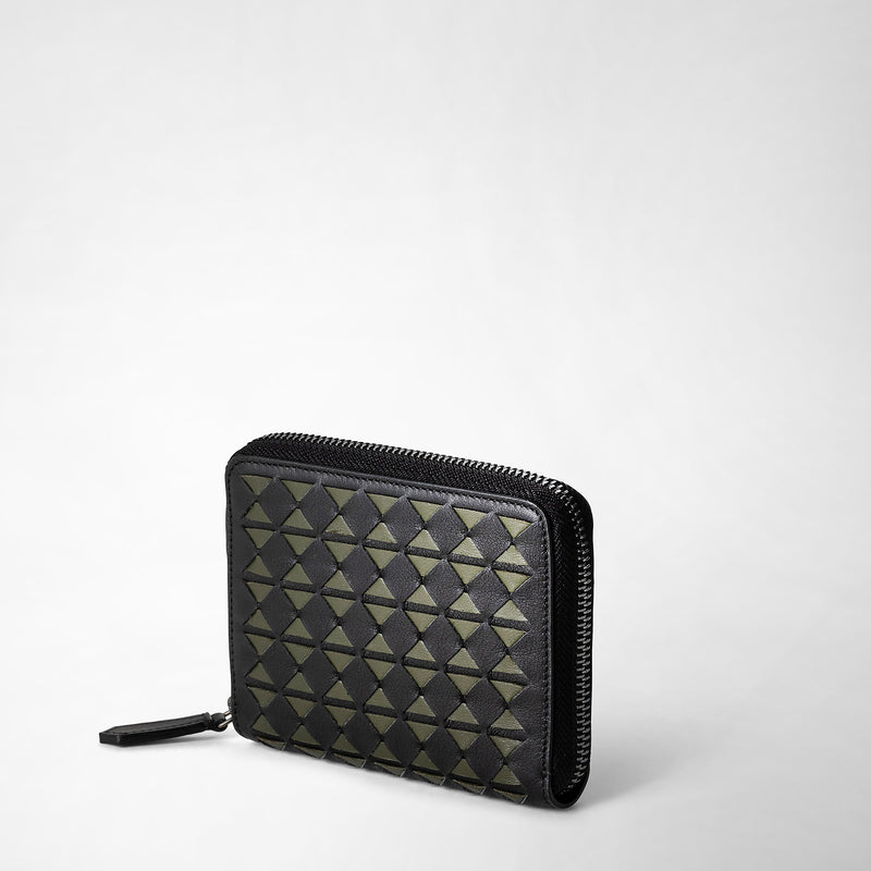 Serapian Mini zip wallet in mosaico eclipse black moss green Nuovo