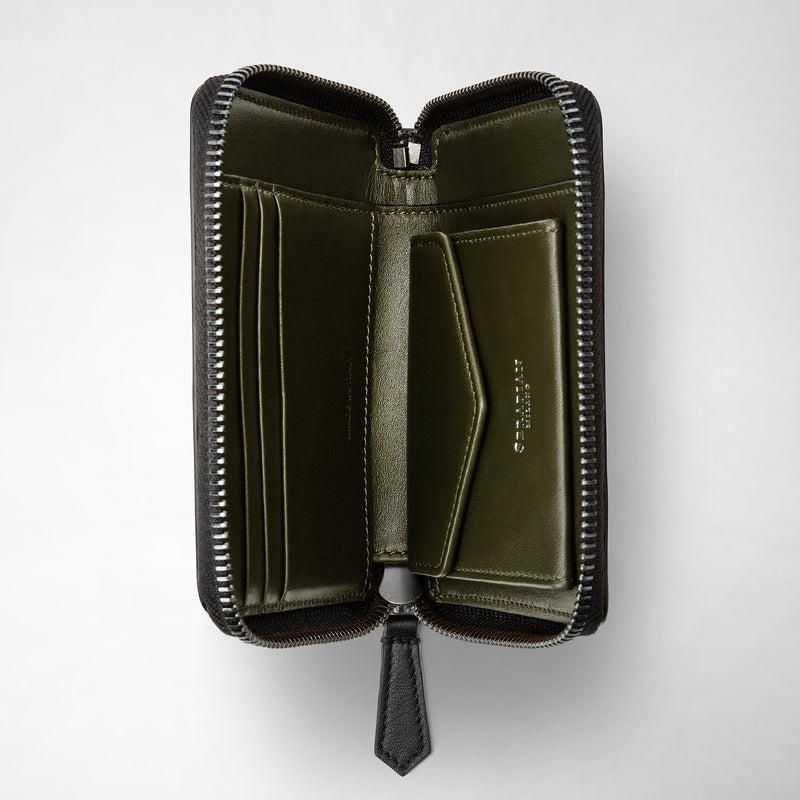 Serapian Mini zip wallet in mosaico eclipse black moss green Nuovo