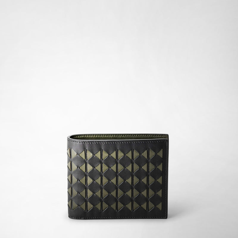 Serapian 8-card billfold in mosaico black and moss green Soddisfazione Garantita