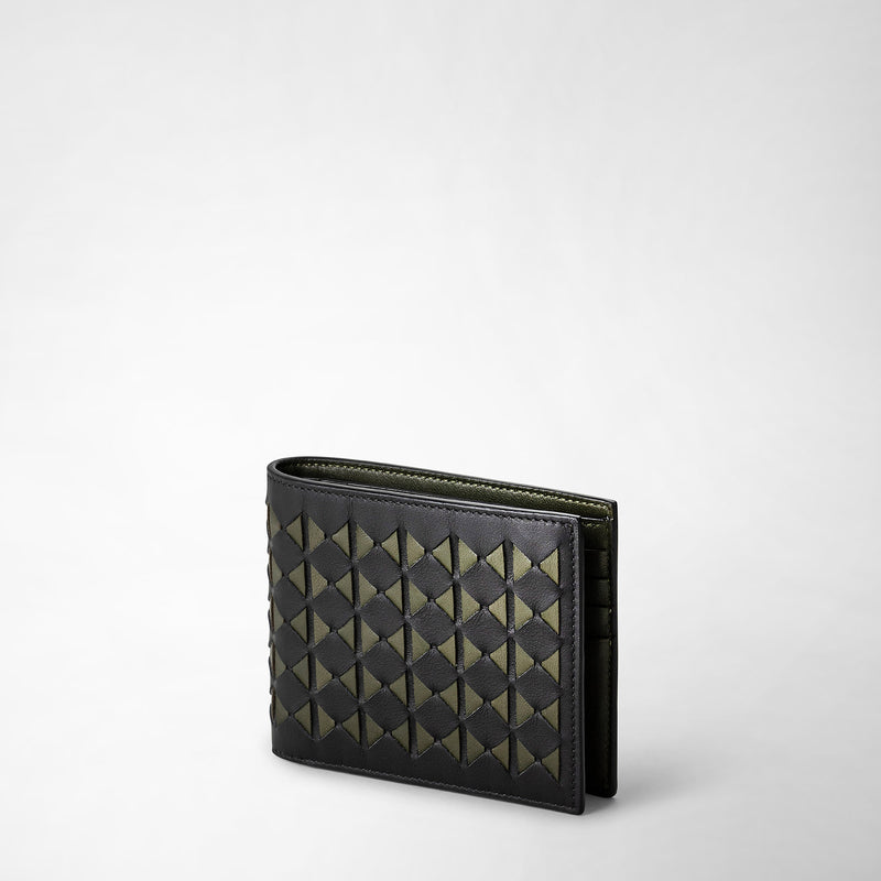 Serapian 8-card billfold in mosaico black and moss green Soddisfazione Garantita