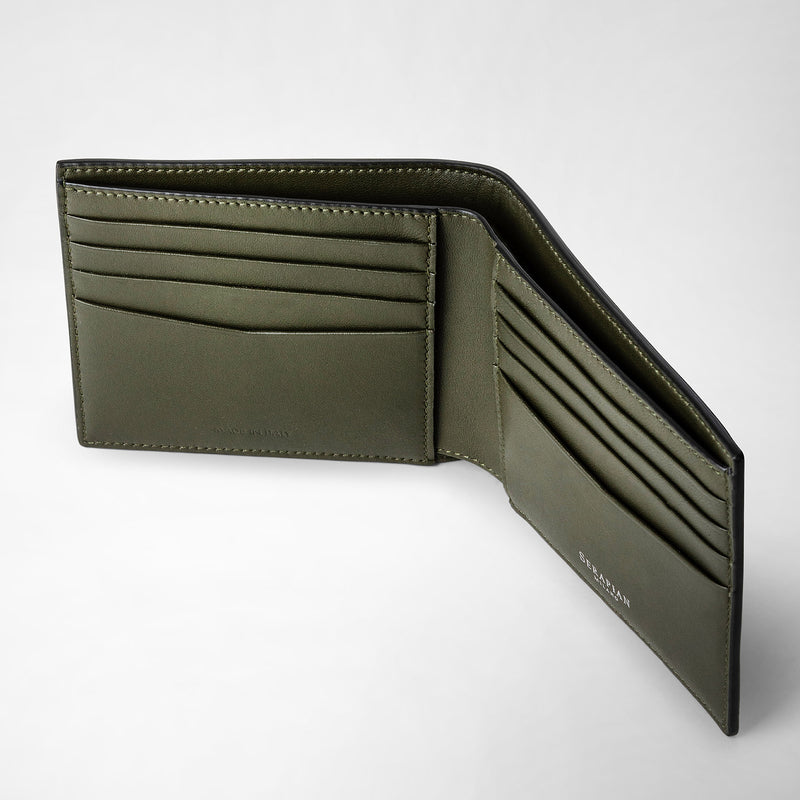 Serapian 8-card billfold in mosaico black and moss green Soddisfazione Garantita