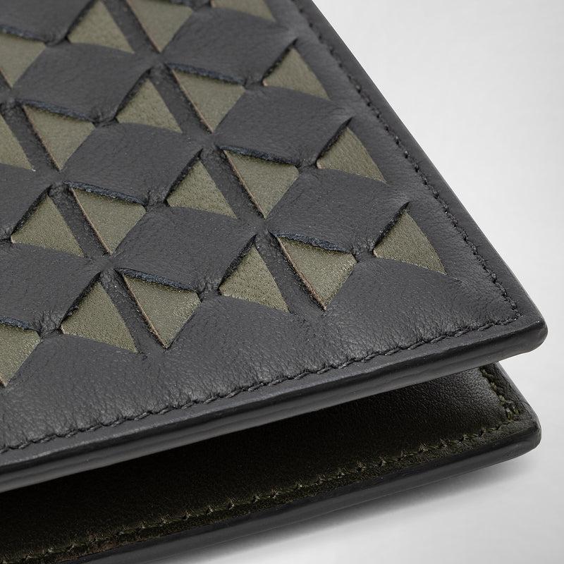 Serapian 8-card billfold in mosaico black and moss green Soddisfazione Garantita
