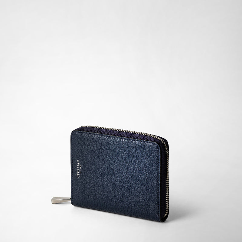 Serapian Portafoglio mini con zip in pelle rugiada blu navy Negozi Online