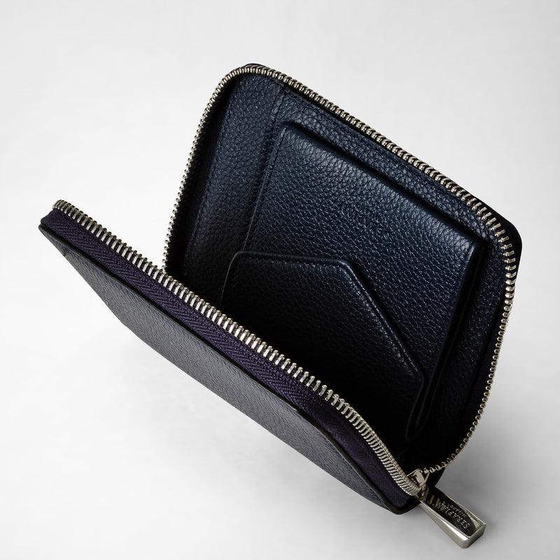 Serapian Portafoglio mini con zip in pelle rugiada blu navy Negozi Online
