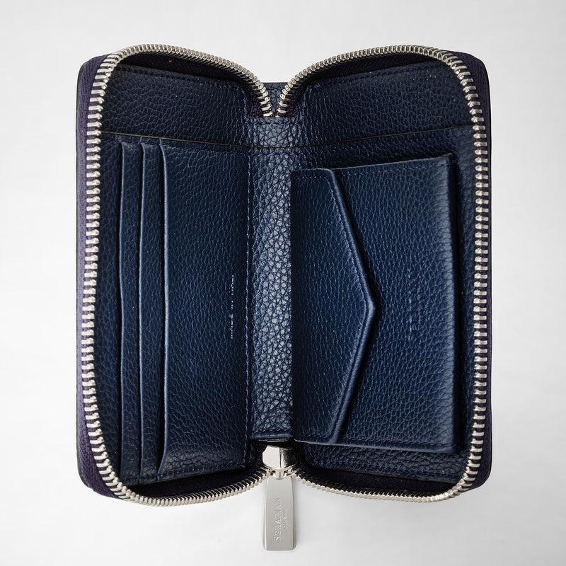 Serapian Portafoglio mini con zip in pelle rugiada blu navy Negozi Online