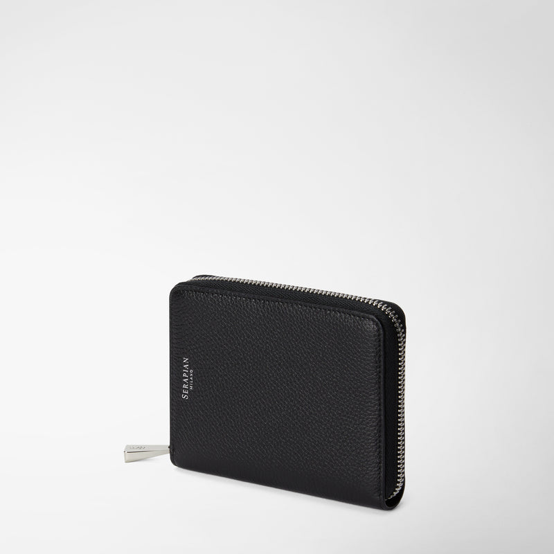 Serapian Portafoglio mini con zip in pelle rugiada nero Promozione Limitata