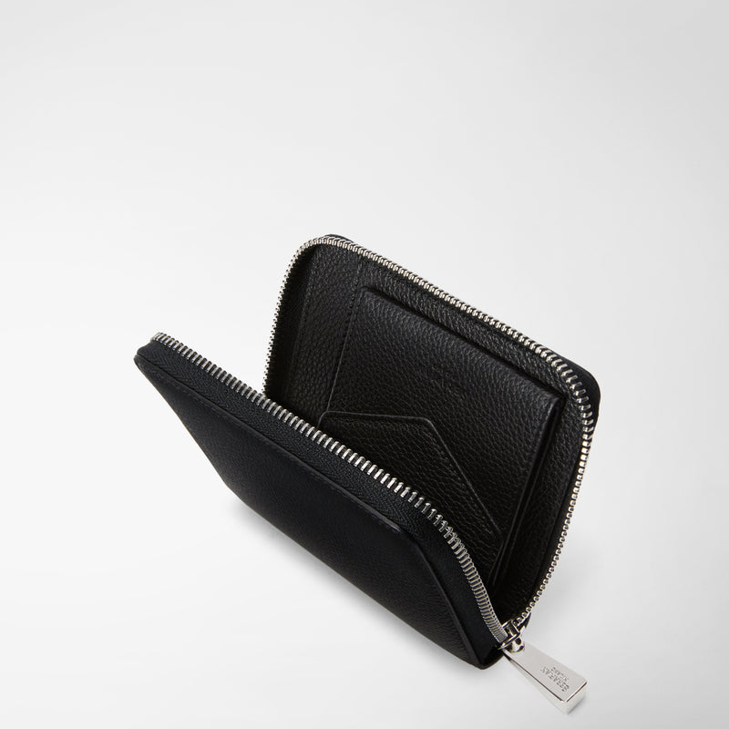 Serapian Portafoglio mini con zip in pelle rugiada nero Promozione Limitata