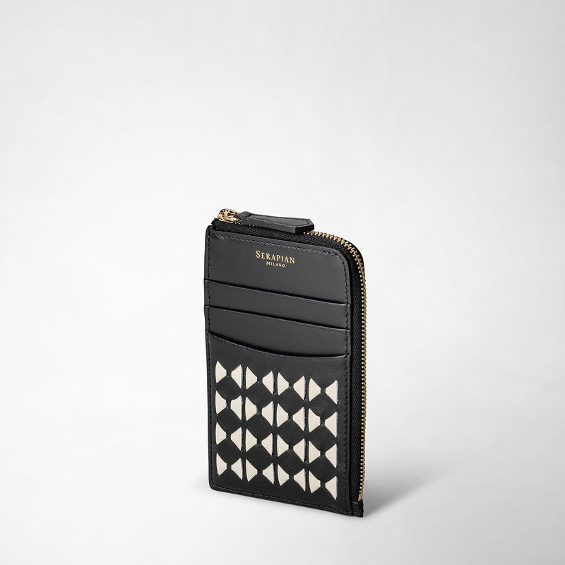 Serapian Portacarte con zip in mosaico nero-panna Sconto