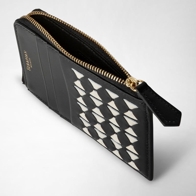 Serapian Portacarte con zip in mosaico nero-panna Sconto
