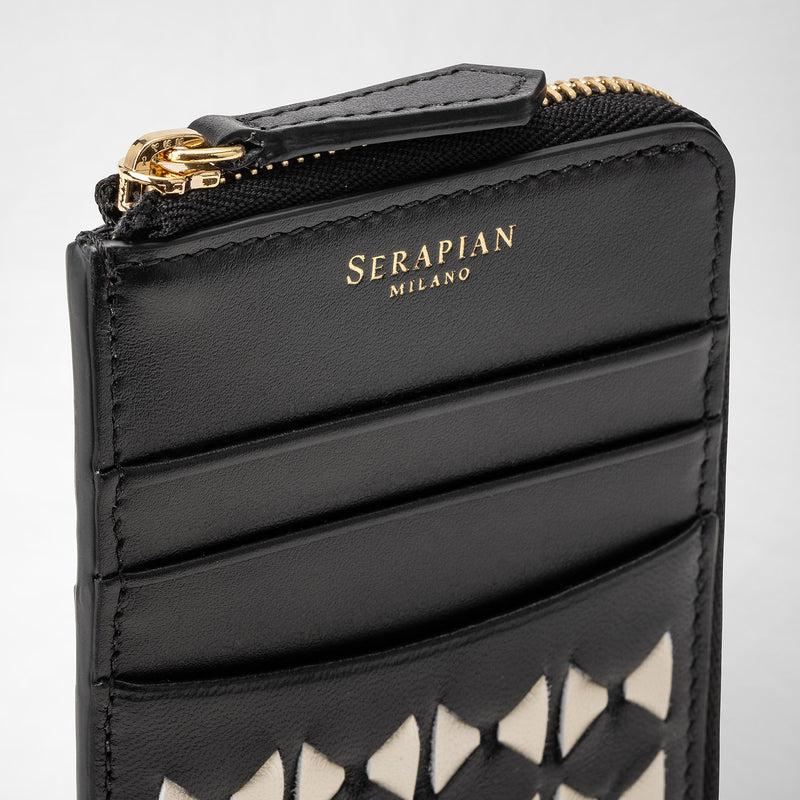 Serapian Portacarte con zip in mosaico nero-panna Sconto