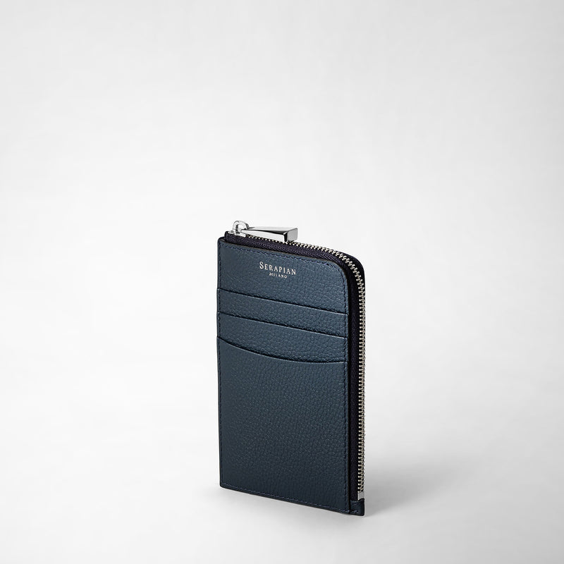 Serapian Zip card case in rugiada leather navy blue Offerta