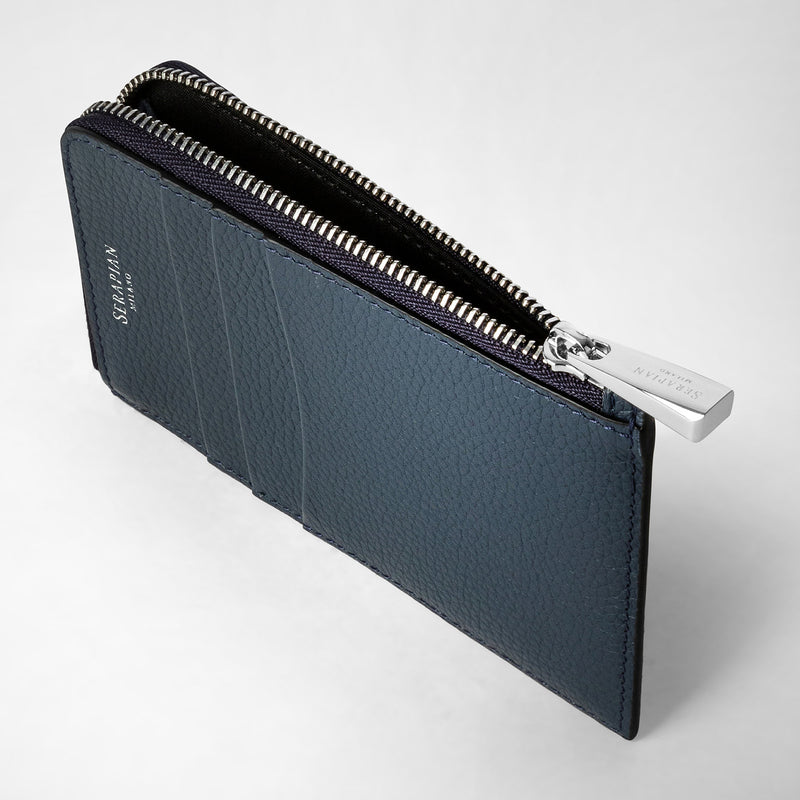 Serapian Zip card case in rugiada leather navy blue Offerta