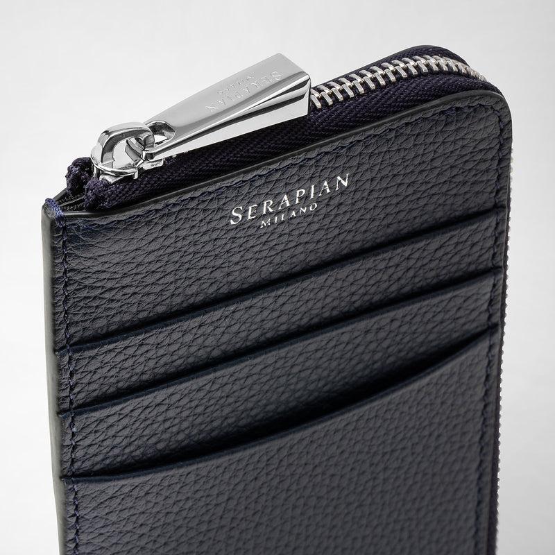 Serapian Zip card case in rugiada leather navy blue Offerta