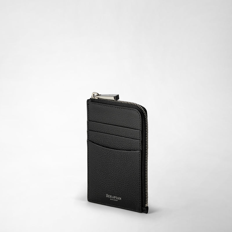 Serapian Portacarte con zip in pelle rugiada nero Online