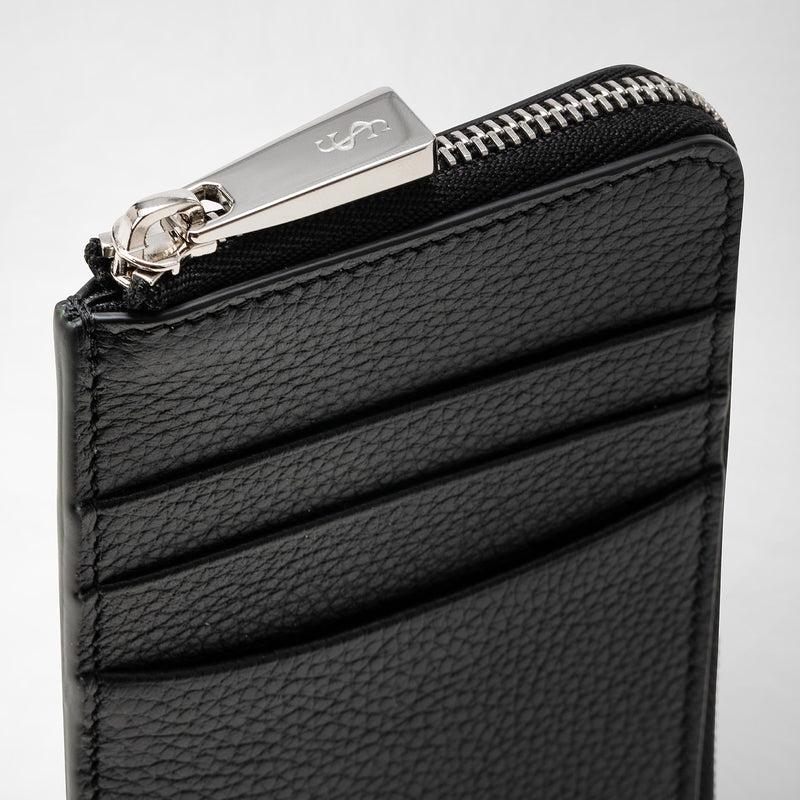 Serapian Portacarte con zip in pelle rugiada nero Online