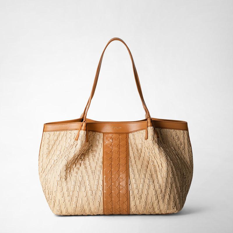 Serapian Tote bag secret piccola in rafia e pelle seta Sottocosto